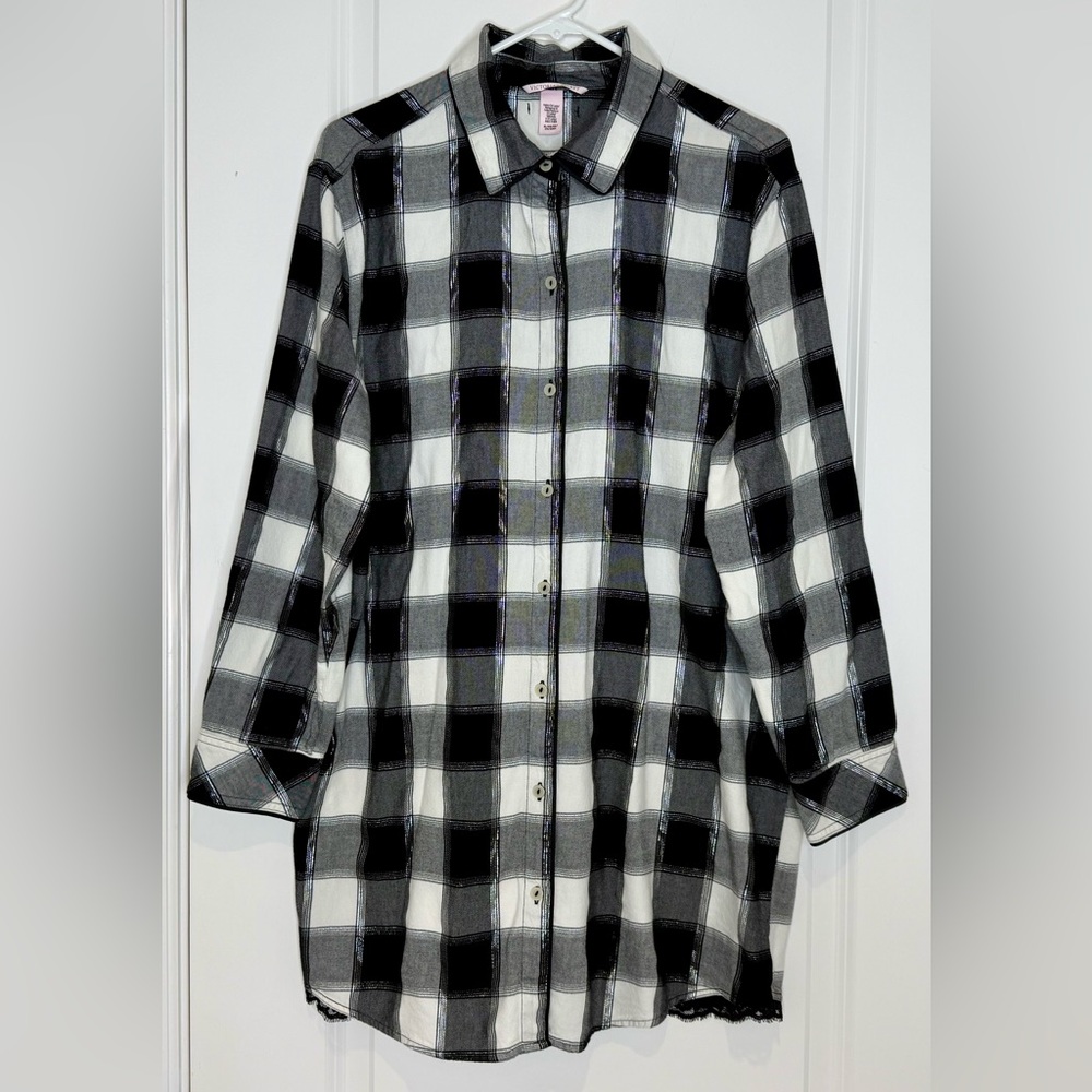 Victoria's Secret Plaid Buffalo Check Black and White Nightshirt womens size XL
